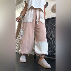 NWT POL Clothing Patchwork Doily Crochet Jogger Sweats Sweat Pants Joggers